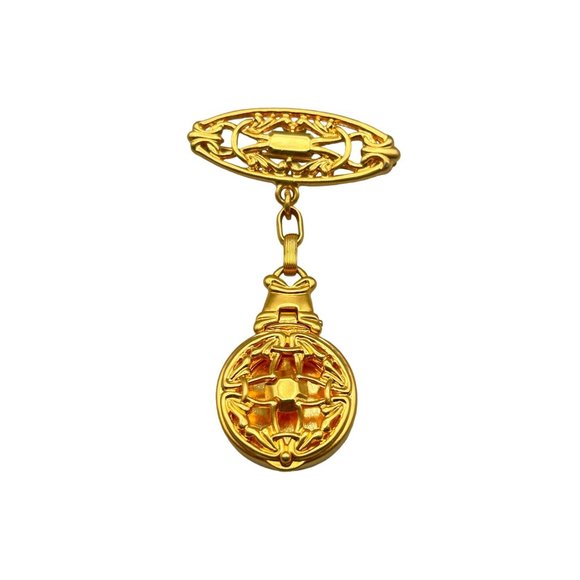 Signed Liz Claiborne Vintage Pin Brooch with Locket Perfume Holder Gold Tone - Picture 1 of 7